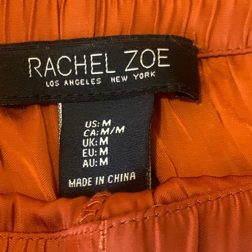 Rachel Zoe Trousers Medium Rust Orange Wide Leg Pants Cargo Pockets Drawstring - Picture 3 of 7